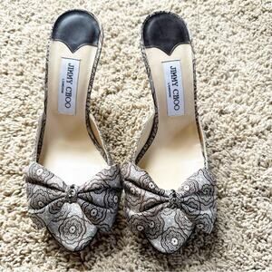 Vintage Jimmy Choo kerala brocade mules with encrusted crystals bow size 38 1/2